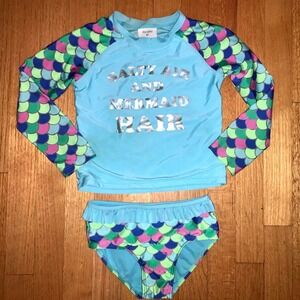 Okie Dokie Girls Rash Guard Swimsuit Set‎ Mermaid Scale 5T